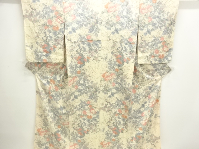 JAPANESE KIMONO / KOMON / SILK / CHIRIMEN / FLOWERS & BIRDS